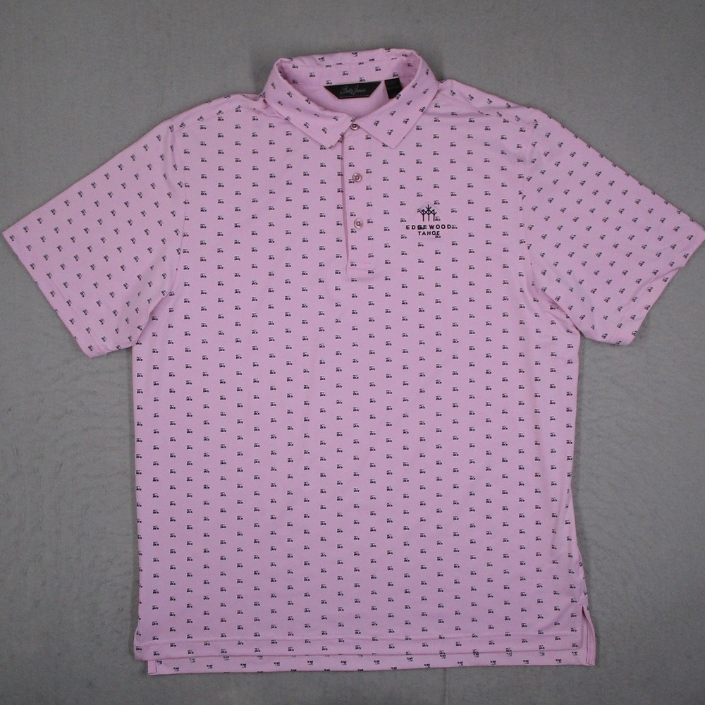 Bobby Jones Mens XL Pink Golf Cart Print Polo Shirt Edgewood Tahoe Performance